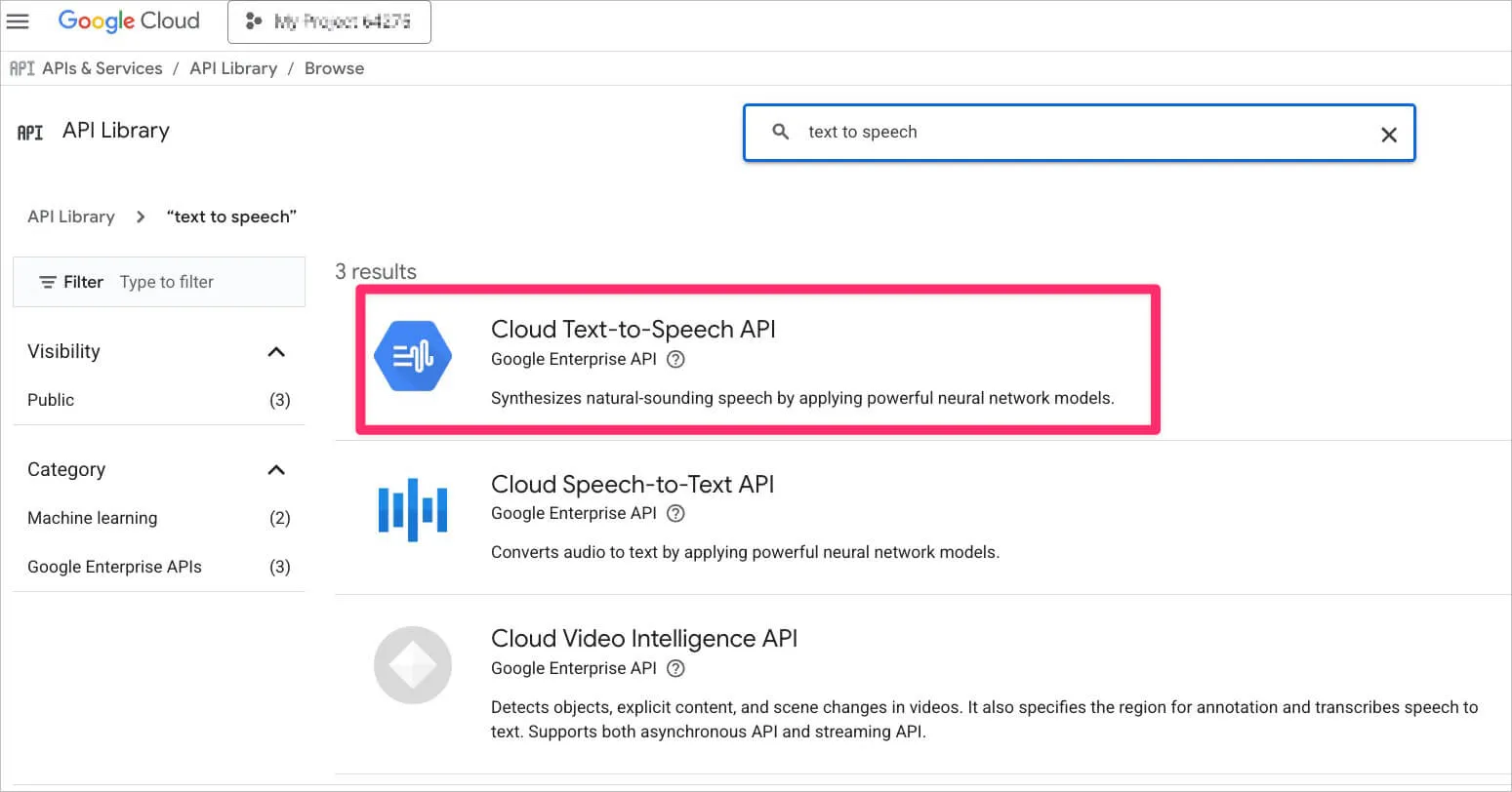 Включение Cloud Text-to-Speech API