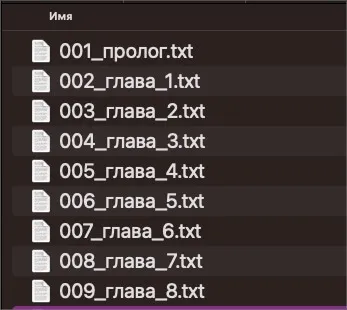 Список файлов с нарезанными главами